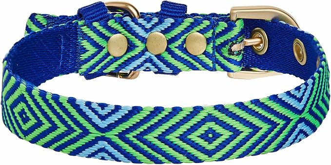 Blueberry Pet Southwestern Tribal Lozenges Stylish Green Adjustable Dog Collar with Metal Buckle, Neck 19.5-26", for Large Breed