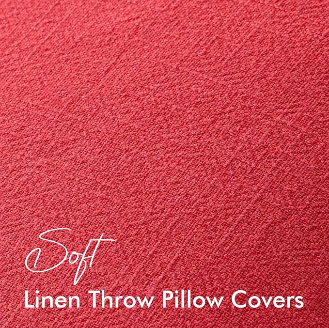EMEMA Euro Sham Decorative Linen Throw Pillow Covers 22x22 Inch Red | Boho Farmhouse Neutral Couch Throw Pillows for Bed Pack of 2 Accent Pillowcase Modern Sofa Cushion Livingroom Home Decor