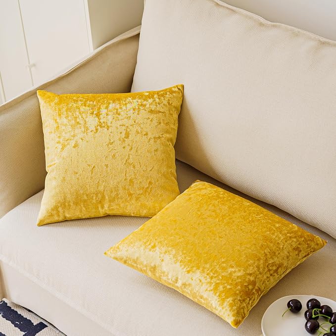 NiNi ALL Gold Velvet Throw Pillow Covers 18x18 Pack of 2 Decorative Couch | Soft Solid Boho Cushion Squar Pillow Cases for Chair Sofa Bedroom Farmhouse Living room Modern Luxury Home Decor Christmas