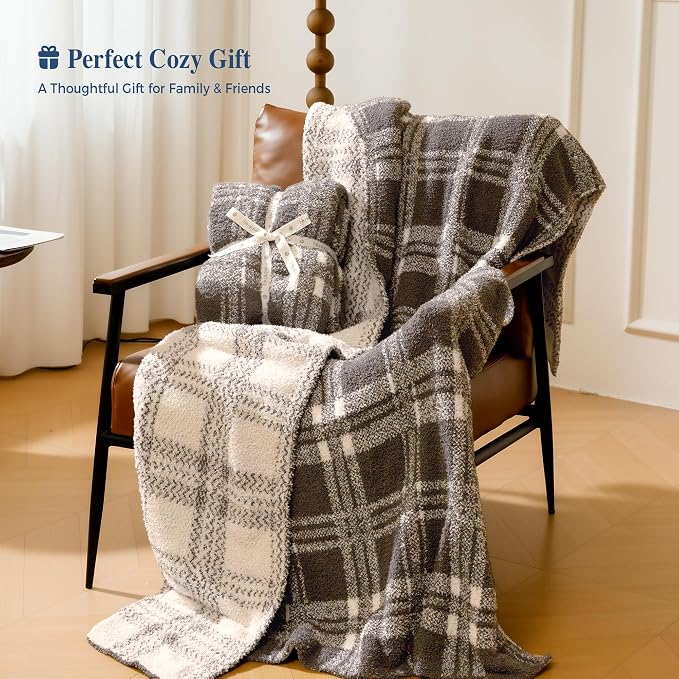 Knit Throw Blanket for Couch, Soft Cozy Fluffy Knitted Blanket for Sofa, Bed, Gift for Women Girls Home Decor (Dark Taupe, Throw 50x72)