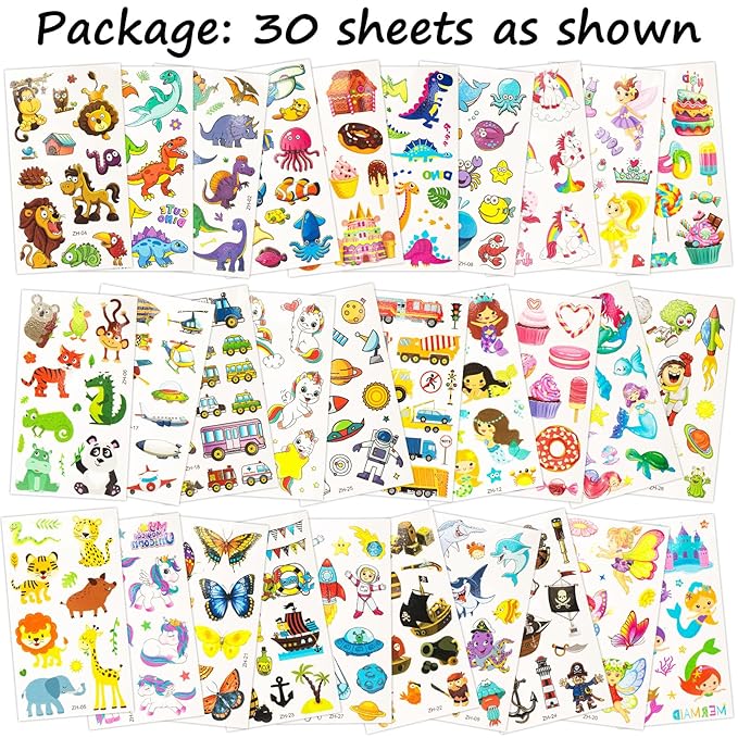 Tattoos for Kids, 300+ Mixed Styles Temporary Tattoos Stickers Set for Girls and Boys, Space Dinosaur Animals Butterfly Fish Tattoos for Kids Birthday Party Supplies Party Favors