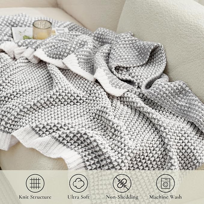Knit Throw Blanket, Soft Chenille Cozy Breathable Pineapple Chunky Decorative Blanket for Couch, Bed & Sofa, French-Inspired Lightweight Warm Gift for Women, Gray, 50"x60"