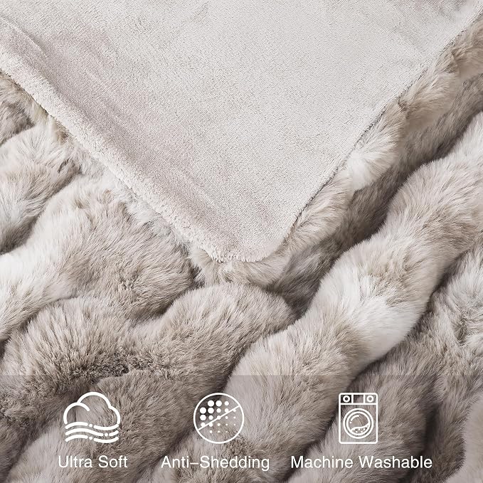 Comelady Soft Fluffy Faux Fur Throw Blanket 50"x60", Bubble Plush Texture | Tie-dye Brown Thick Fuzzy Throw, No-Shedding, Aesthetic & Cozy for Couch Bed Room Decor, Warm Gift for Women Men