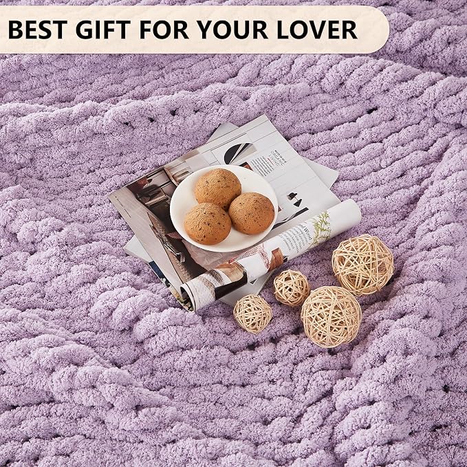 L'AGRATY Chunky Knit Throw Blanket for Couch, 40'' x 50'' Knit Throw, Purple