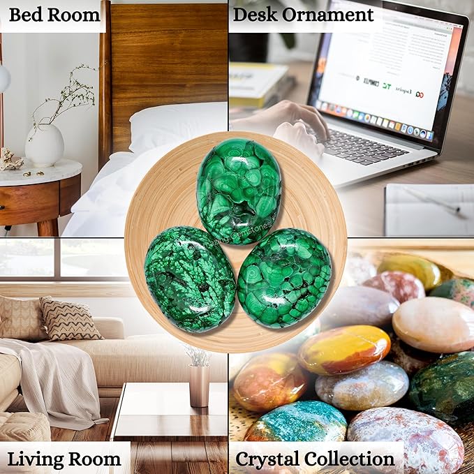 Amazing Gemstone Malachite Crystals and Healing Stones - Large Palm Stone Crystals Piedra - Crystal for Good Luck, Balanced Positive Energy, Meditation - Unique Stocking Stuffers, Gifts for Women
