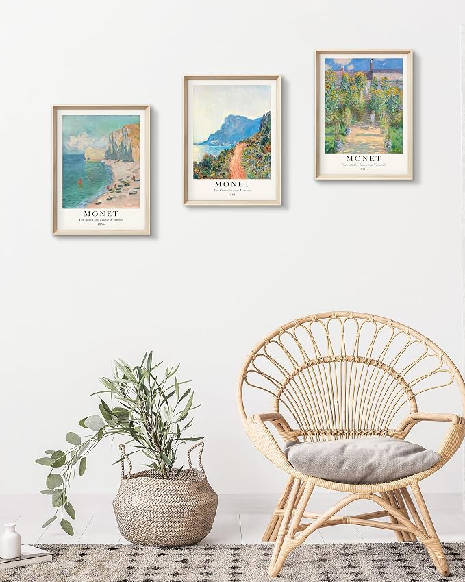 HesenDot Framed Wall Art, Claude Monet Landscape Canvas Prints Set | 12x16IN 3 Piece Set,High Framed Design Canvas Prints,Vintage Impressionism Artwork,Wall Decor for Living Room Bedroom Office