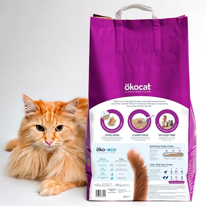 ökocat Low Tracking Natural Wood Clumping Cat Litter, Odor Control 14 Lbs
