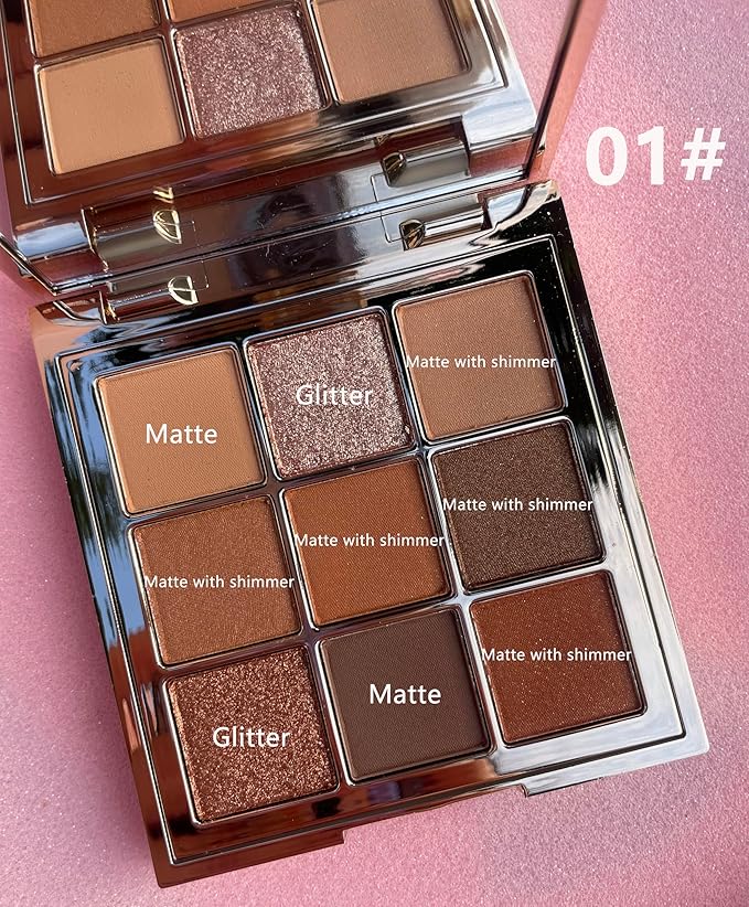 9 Colors Eyeshadow Palette, Matte & Shimmer & Glitter Eye Shadow, Highly Pigmented Silky Smooth Powder Waterproof Long Lasting Makeup Palettes. (Color 1)