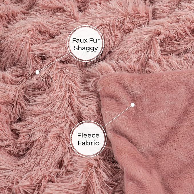 Decorative Extra Soft Faux Fur Blanket Twin Size 70" x 78",Solid Reversible Fuzzy Long Hair,Fluffy Cozy Plush Fleece Comfy Microfiber Blanket for Couch Sofa Bed,Peach Whip