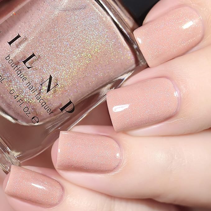 ILNP Overcoat - Creamy Beige Neutral Nude Nail Polish, Subtle Holographic, Chip Resistant, 7-Free, Non-Toxic, Vegan, Cruelty Free, 12ml