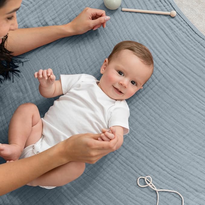 Comfy Cubs Muslin Baby Blanket 40" x 40" L - Swaddle Blankets, Pacific Blue | Soft, Lightweight, 6-Layer Cotton Breathable Baby Blankets - Comfortable, Gentle & Versatile Cotton Baby Blankets for Sleep