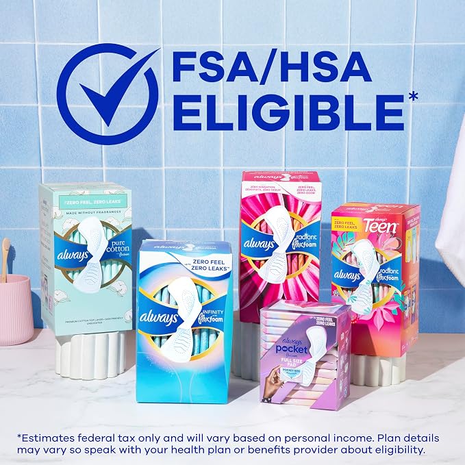 Always Radiant Teen with FlexFoam Pads, Size 4, Overnight Absorbency, with Wings, Unscented, Up to Zero leaks, Zero Feel Protection, 18 Count