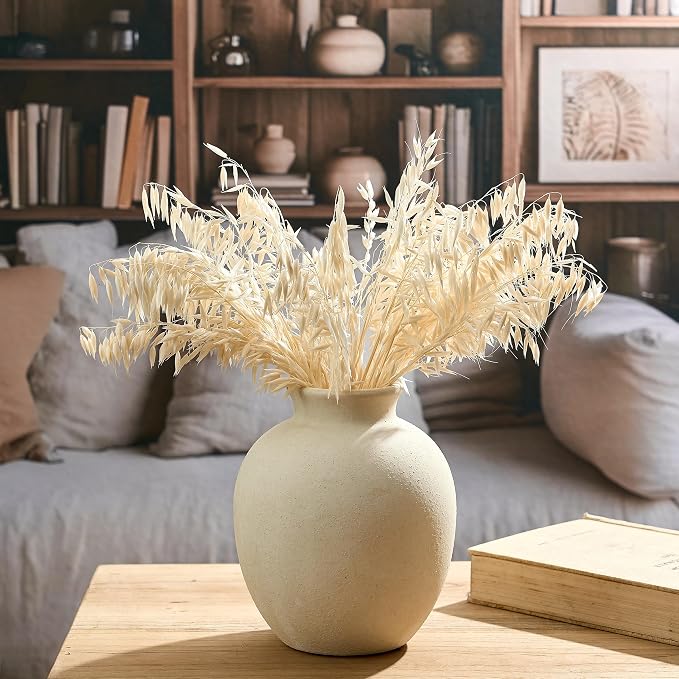 SIDUCAL Ceramic Decorative Flower Vase | 7.48 Inch Pottery Rustic Farmhouse Boho Vase for Home Decor, Table, Living Room, Bathroom, Coffee Desk, Shelf, Mantel Decoration, Wedding, White