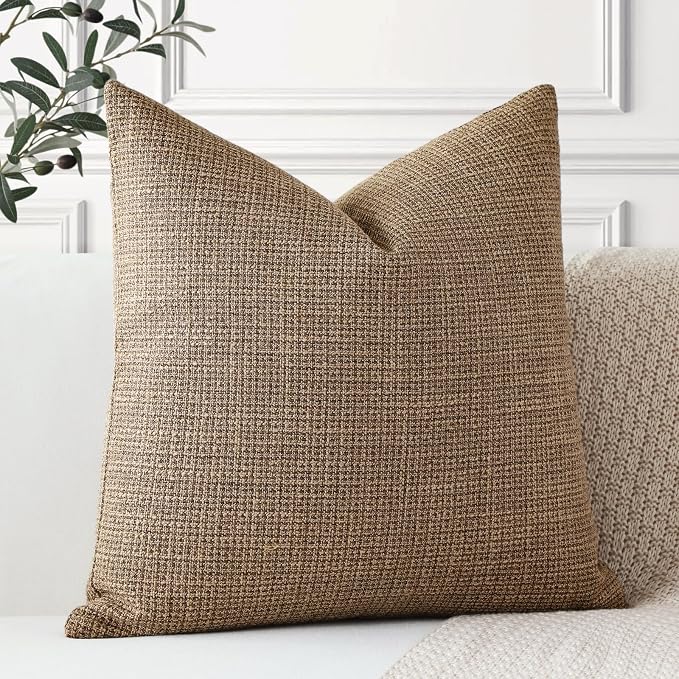 OTOSTAR Linen Throw Pillow Cover Set of 1 Decorative Square Pillowcases Cushion Covers 22x22 Inch for Home Decor Sofa Bedroom Car 55 x 55CM Brown