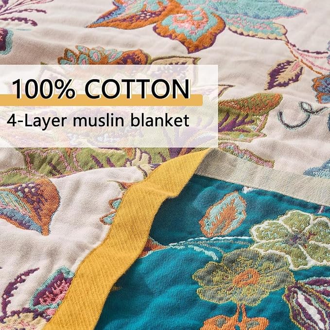 Boho Throw Blanket Farmhouse Decor Throw Blanket Bohemian Blanket for Bed 100% Cotton Muslin Woven Couch Blanket All Seasons Quilt Bedroom (B-Beige, 50"x60")