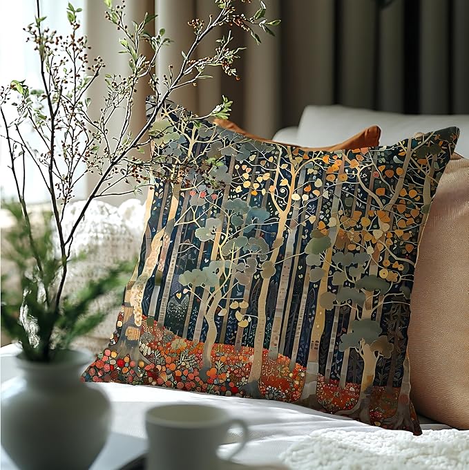 Rustic Autumn Forest Pillow Covers 20x20 Double-Sided, Fall Home Room Decor, Vintage Botanical Nature William Morris Inspired Decorative Throw Pillow Covers for Home Bedroom Living Room