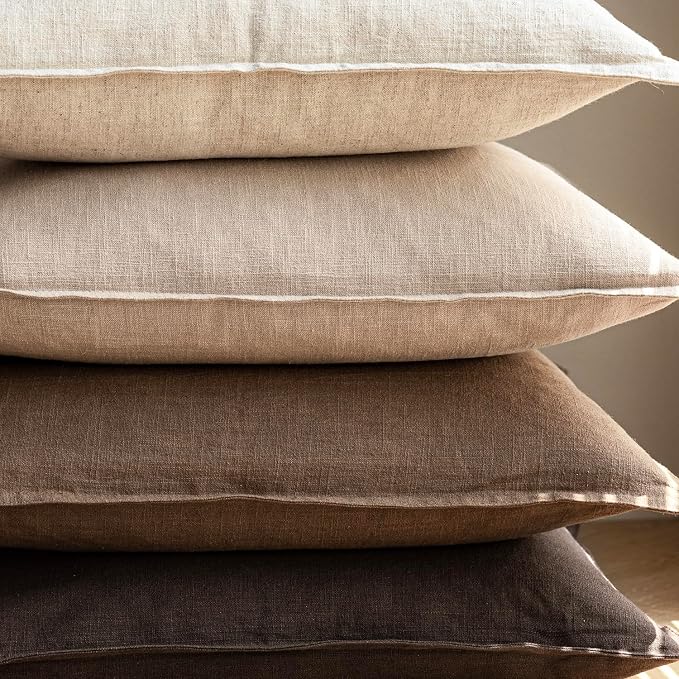 Foindtower Pack of 2, Decorative Linen Solid Throw Pillow Covers Soft Accent Cushion Case Farmhouse Neutral Pillowcase for Chair Couch Sofa Bedroom Living Room Home Decor 26 x 26 Inch Tan Beige
