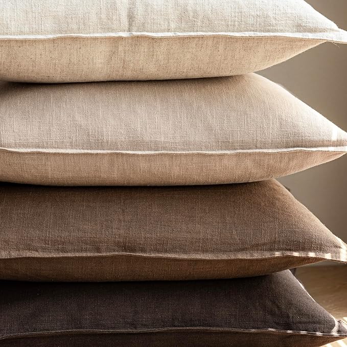 Foindtower Pack of 2, Decorative Linen Soild Throw Pillow Covers Soft Accent Cushion Case Boho Farmhouse Neutral Pillowcase for Couch Sofa Bedroom Living Room Home Decor 24 x 24 Inch Reddish Brown