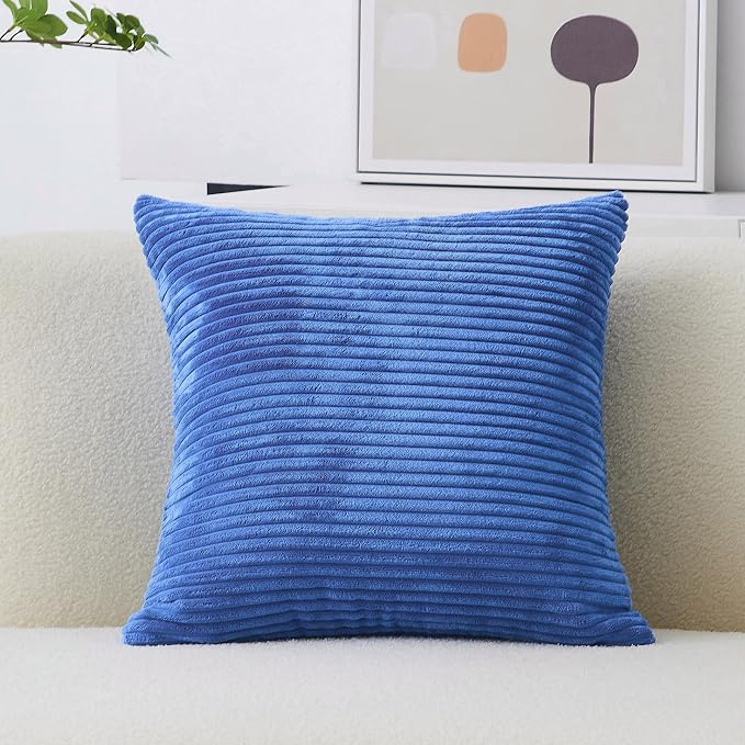 Home Brilliant Blue Couch Throw Pillow 26x26 Pillow Cover Soft Velvet Corduroy Euro Pillow Sham Accent Throw Pillow for Sofa, 26 x 26 Inches (66 x 66 cm), Blue