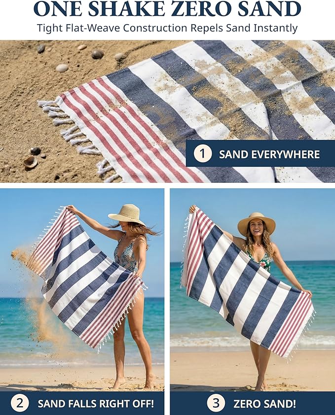 LANE LINEN Beach Towels for Women - 2 Pack Large Beach Towels Oversized, Pre-Washed, Sand Free Towel, Quick Dry, Lightweight and Soft Bath Towel, 39"x71" - Old Glory Teal