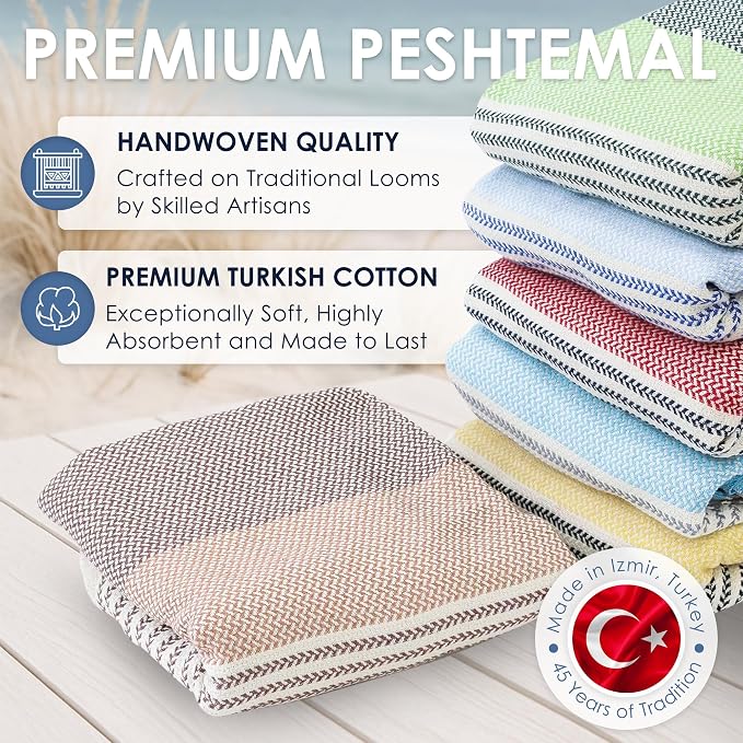 ATANI Turkish Beach Towel (71x39 Inches), Converts to a Bag, Oversized 100% Cotton Bath Towels Lightweight Quick-Dry Beach Blanket for Travel, Picnic, Camping, Yoga and Pool (Brown)