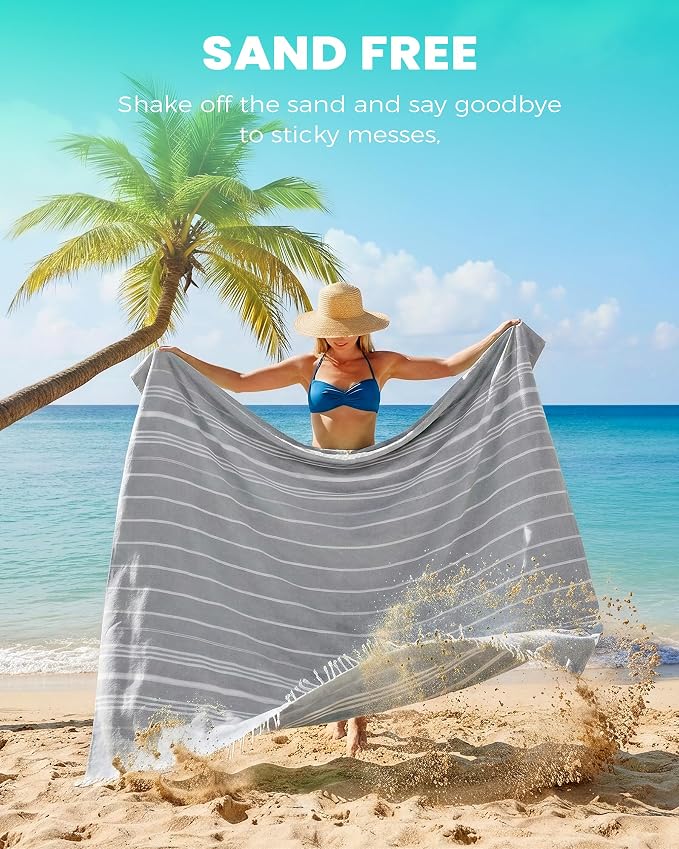 Antfuny Turkish Beach Towel Jumbo Extra Large XL XXL Big Oversized Giant Huge Thin Outdoor Picnic Accessories Airplane Travel Essentials Camping Gears Must Haves Yard Yoga Mat Grey