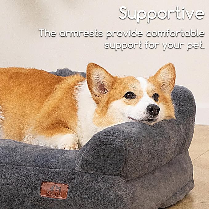 Hollypet Medium Dog Large Cat Bed Puppy Couch Beds for Pets up to 35 lbs | Fluffy Dog Cat Couch Plush Soft Warming Pets Beds with Machine Washable Cover and Non-Slip Bottom