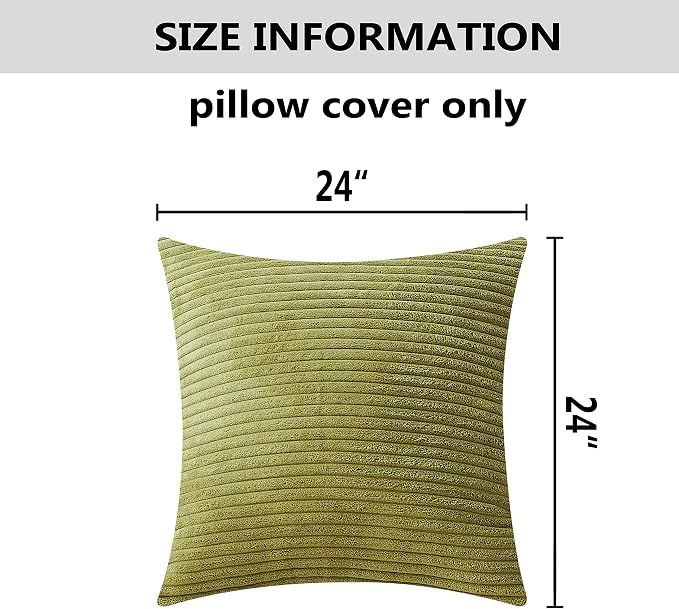 Home Brilliant 24x24 Pillow Cover Euro Sham Striped Corduroy Textured Velvet European Decorative Throw Pillowcase for Couch Sofa Summer Decor, 24 x 24 inch (60cm), Grass Green