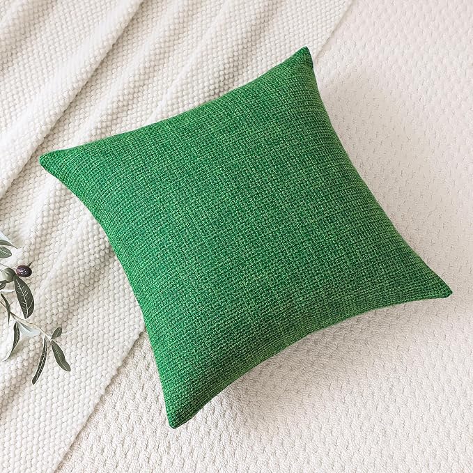 OTOSTAR Linen Throw Pillow Cover Set of 1 Decorative Square Pillowcases Cushion Covers 24x24 Inch for Home Decor Sofa Bedroom Car 60 x 60CM Christmas Green