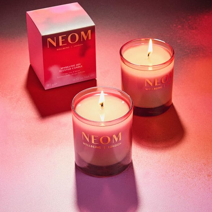 NEOM Sparkling Joy Scented Candle, 1 Wick, 185g I Ginger, Lime and Vetiver I 100% Naturally Derived Wax I 100% Natural Fragrances I Invigorating