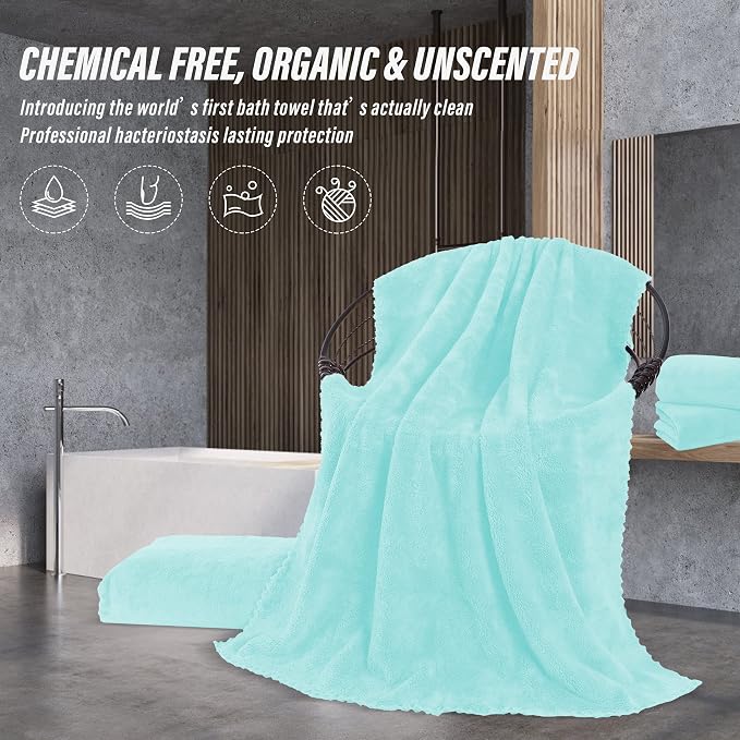 MOONQUEEN 6 Pack Premium Bath Towel Set - Quick Drying - Microfiber Coral Velvet Highly Absorbent Towels - Multipurpose Use as Bath Fitness, Bathroom, Shower, Sports, Yoga Towel (Frozen Blue)