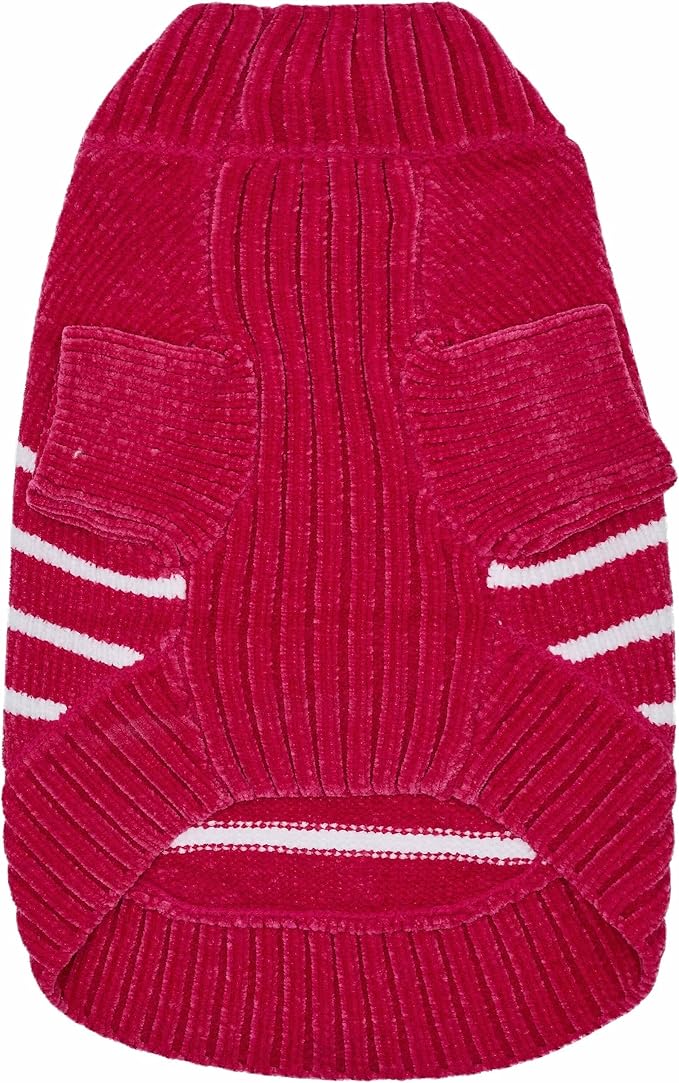 Blueberry Pet Cozy Soft Chenille Classy Striped Dog Sweater in Hot Pink, Back Length 14", Pack of 1 Clothes for Dogs