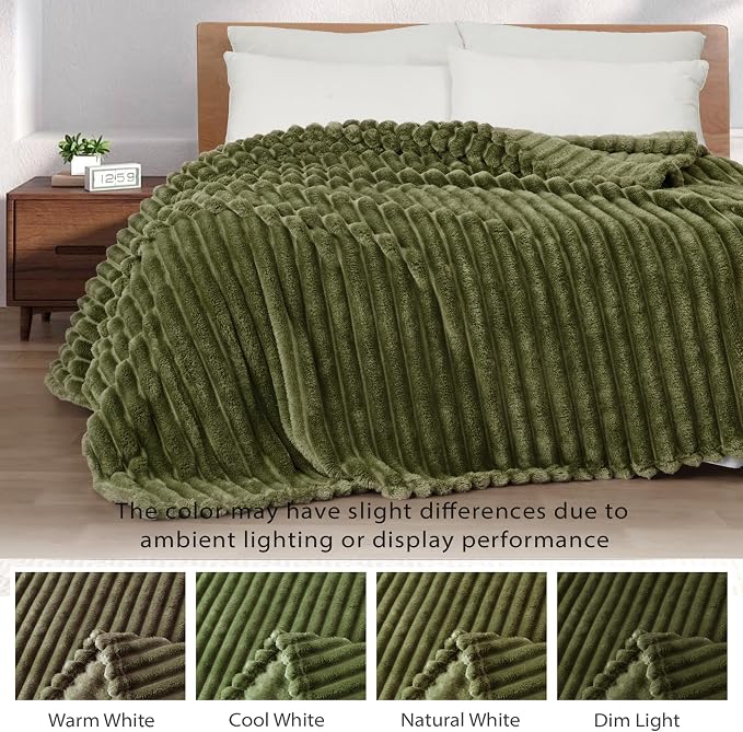Exclusivo Mezcla Striped California King Size Fleece Blanket for Bed | Soft Breathable Cozy Bed Blankets, Lightweight Plush Fluffy Fuzzy Jacquard Decorative Blankets