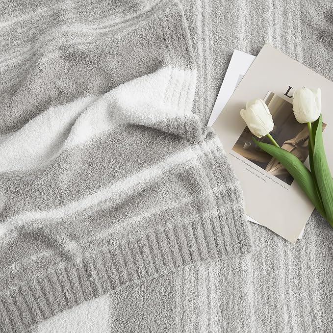 Soft Throw Blanket for Couch-Cozy Reversible Knitted Blankets | Lightweight Warm Fluffy Decor for Women, Mom, Her & Girls, Sofa, Chair, Bed, 50x70in,Grey Stripe