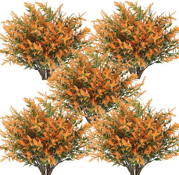RECUTMS 36Pcs Fall Decoration for Home, Artificial Plants Outdoors Lavender | Autumn,Fake Fall Flowers for Outdoors,UV Resistant,Faux Plants Outside Artificial Greenery Decor for Garden Thanksgiving Pots