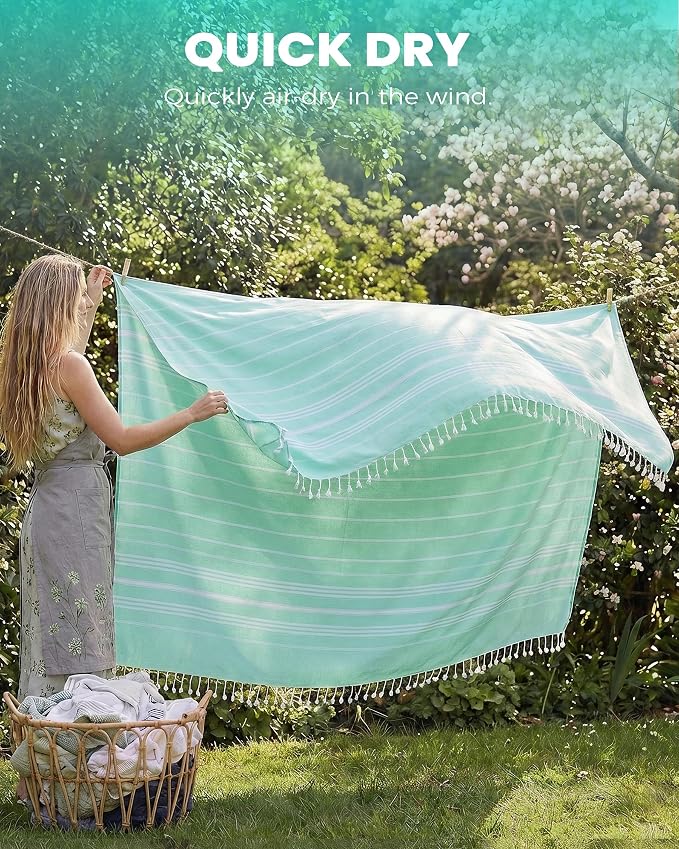 Antfuny Turkish Beach Towel Jumbo Extra Large XL XXL Big Oversized Giant Huge Thin Outdoor Picnic Accessories Airplane Travel Essentials Camping Gears Must Haves Yard Yoga Mat Aqua