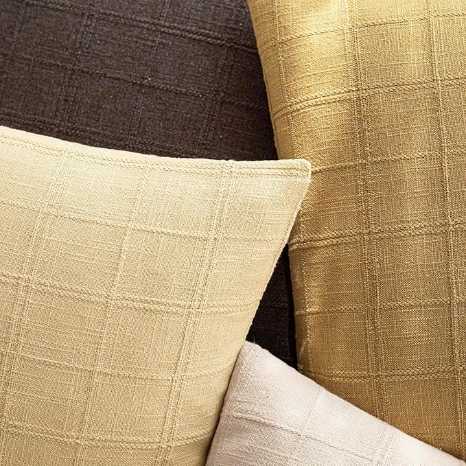 Foindtower Set of 2 Decorative Linen Check Throw Pillow Covers Neutral Farmhouse Vintage Cushion Covers Cozy Modern Boho Accent Home Decor for Sofa Chair Couch Bed Living Room,14×36 Inch,Amber Gold