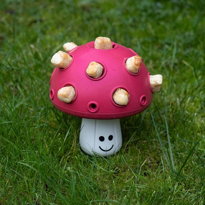 Fuzzl Eco Rubber Magic Shroom Puzzle Enrichment Toy - Red - Long Lasting Dog Treat Toys for Aggressive Chewers Strong Dog Toy for Dogs Durable Puppy Toys