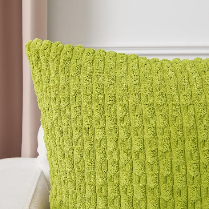 Kevin Textile Soft Corduroy 14"x36" Lumbar Pillow Cover 1 Pack, Xmas Green | Boho Stripe Plush Corduroy Decorative Oblong Cushion Cover Modern Farmhouse Home Decor for Sofa Couch Bed Chair