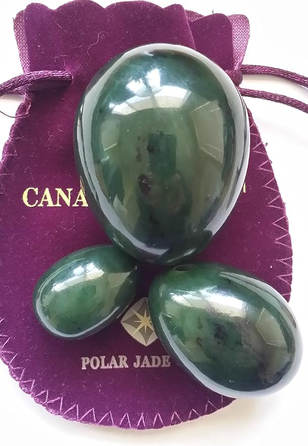 3-PCS Undrilled Nephrite Jade Stone Eggs Set – Large, Medium & Small Sizes | 100% Natural Nephrite Jade, Hand-Polished with Certificates & Velvet Pouches | Polar Jade
