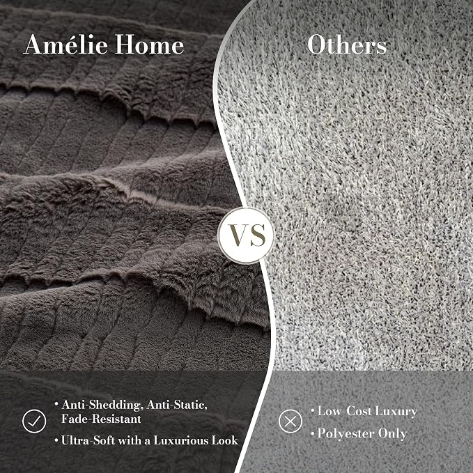 Luxury Striped Faux Fur Throw Blanket for Couch, Soft Cozy Fuzzy Fluffy Soft Plush Blankets Sofa Chair Gift Blankets for Women, 60"x80", Charcoal Gray