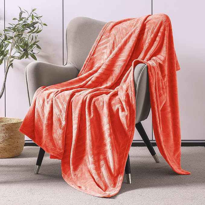 Whale Flotilla Flannel Fleece Fall Throw Blanket for Couch, Coral | Lightweight Breathable Soft Sofa Throws, Plush Fluffy Chevron Design Decorative Blankets for Home Life, 50x60 Inch