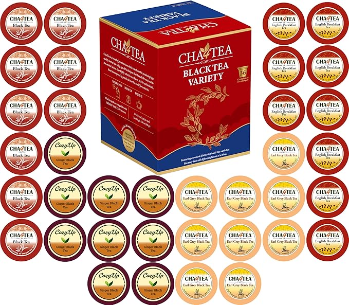 Cha4TEA 36-Count Assorted Black Tea Sampler for Keurig K-Cup Brewers (Black Tea, English Breakfast, Ginger tea, Earl Grey)