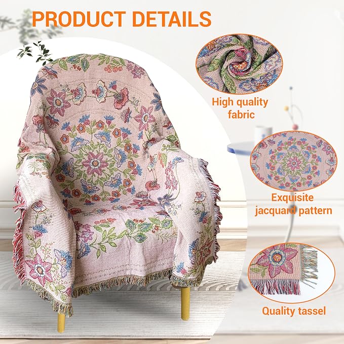 Mandala Flower Boho Throw Blanket for Couch Bed Chair Lounge Hippie Room Decor Reversible Cotton Woven Whimsical Throw Blanket Witchy Room Decor Throws Bed Spread Outdoor Camping Blanket 51x59 Inches