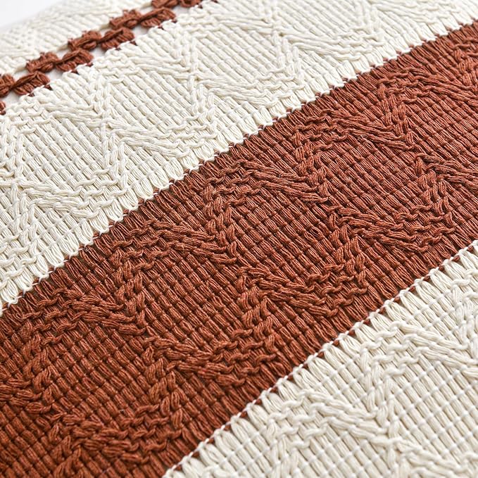 Fancy Homi Set of 2 Rust Boho Euro Decorative Throw Pillow Covers 26x26 Inch for Couch Bed Sofa, Aesthetic Modern Organic Fall Room Decor, Soft Cotton Cute Terracotta Textured Farmhouse Cushion Case