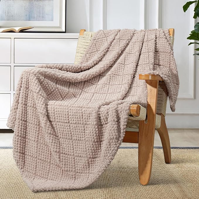 Whale Flotilla Soft Fleece Throw Blanket for Couch, Camel | Jacquard Waffle Blankets for Home Decor, Lightweight and Cozy, All Season Suitable, 50x60 Inch