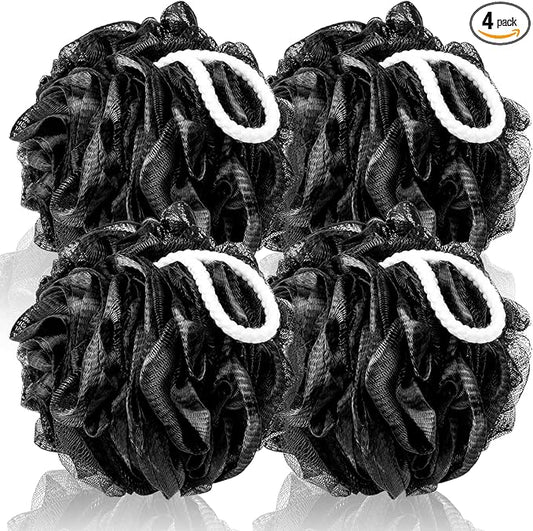 MTDLYICE Loofah Sponge XXL-100g 4 Pack, Bath Sponge Soft Mesh Shower Puff Loofah for Men, Exfoliating Body Scrubber for Women, Shower Accessories (Black)