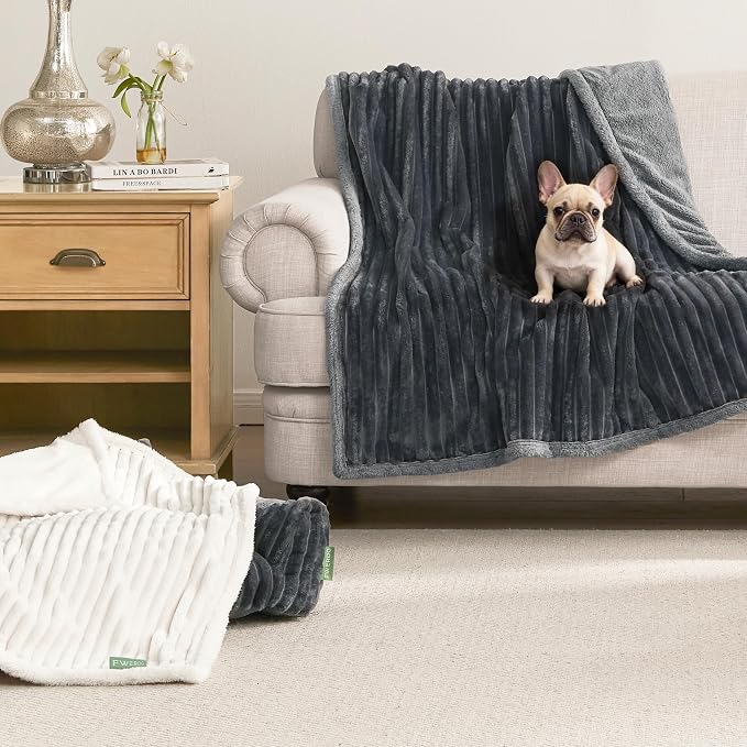 Waterproof Puppy Blankets for Small Dogs - Cozy Fleece Calming Cat Blanket for Couch Furniture Protector, Washable Dog Blankets for Indoors & Outdoors, Grey, 25"x35"