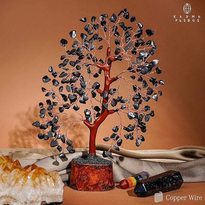 Crystal Tree of Life Birthday Gifts for Women, Men, Handmade Home Decor, Office, Room Decoration, Black Obsidian Reiki Healing Crystal Chakra Tree for Money, Good Luck Gifts for Her, Mom & Dad