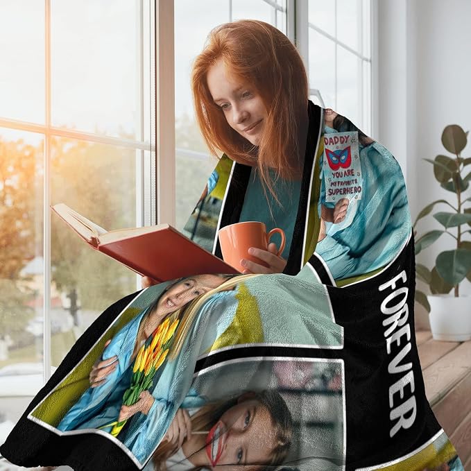 Personalized Dad Blanket Gifts, Custom Blankets with Photos Text | Customized Photo Blanket, Personalized Fathers Day Christmas Birthday Gifts for Husband Dad from Daughter Son Wife